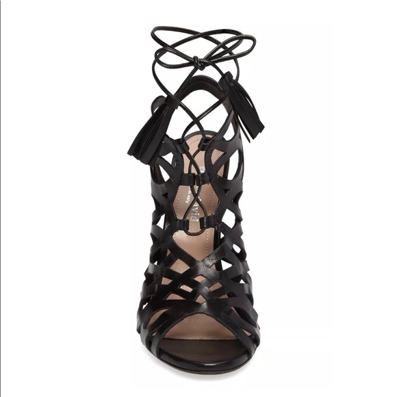 NEW Charles David 9.5 B Black Cage Sandals Tassel - Picture 3 of 4